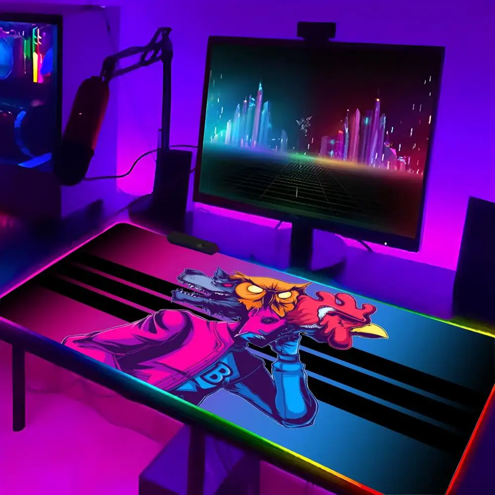 Game H-Hotline Miami Mouse Pad Laptop Mat Gaming RGB Anime Mousepad Backlit Gamer Girl Cartoon Table Pads Deskpad