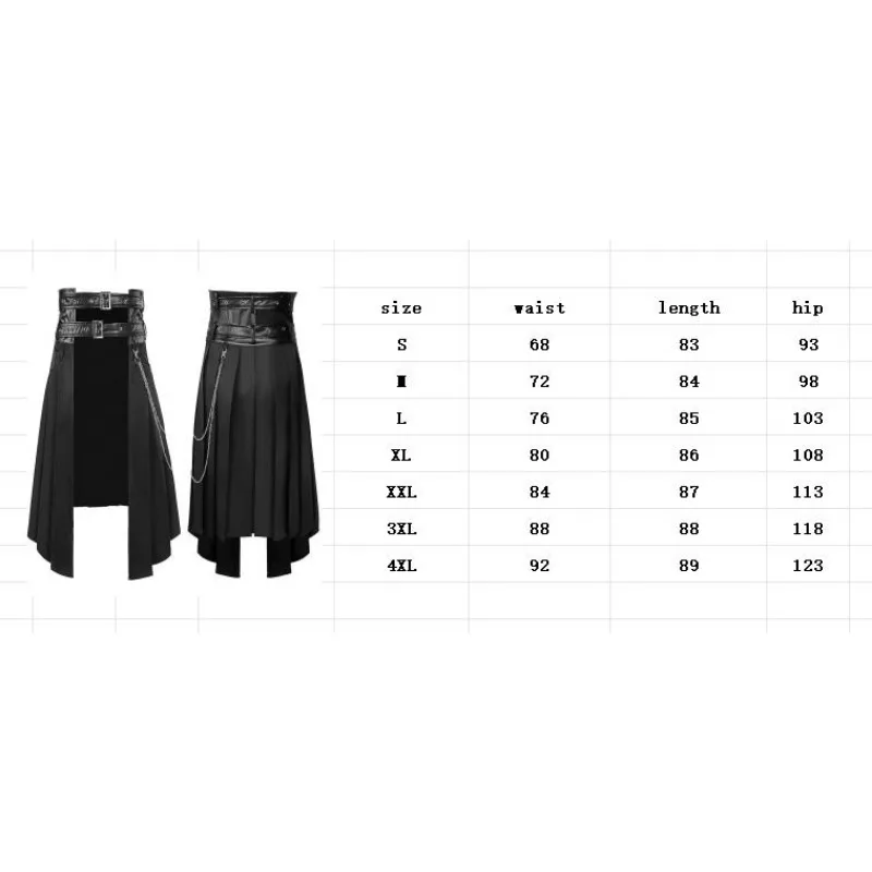 Unisex leather skirt for men, large size casual wear, gothic style, punk, rock, medieval, Scottish, spring and autumn