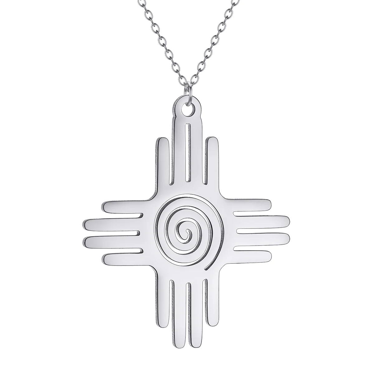 Kinitial Aço Inoxidável México Zia Símbolo Sol Colar de Pingente para Mulheres e Homens, Moda Cura Amuleto, Calor Presente Da Jóia