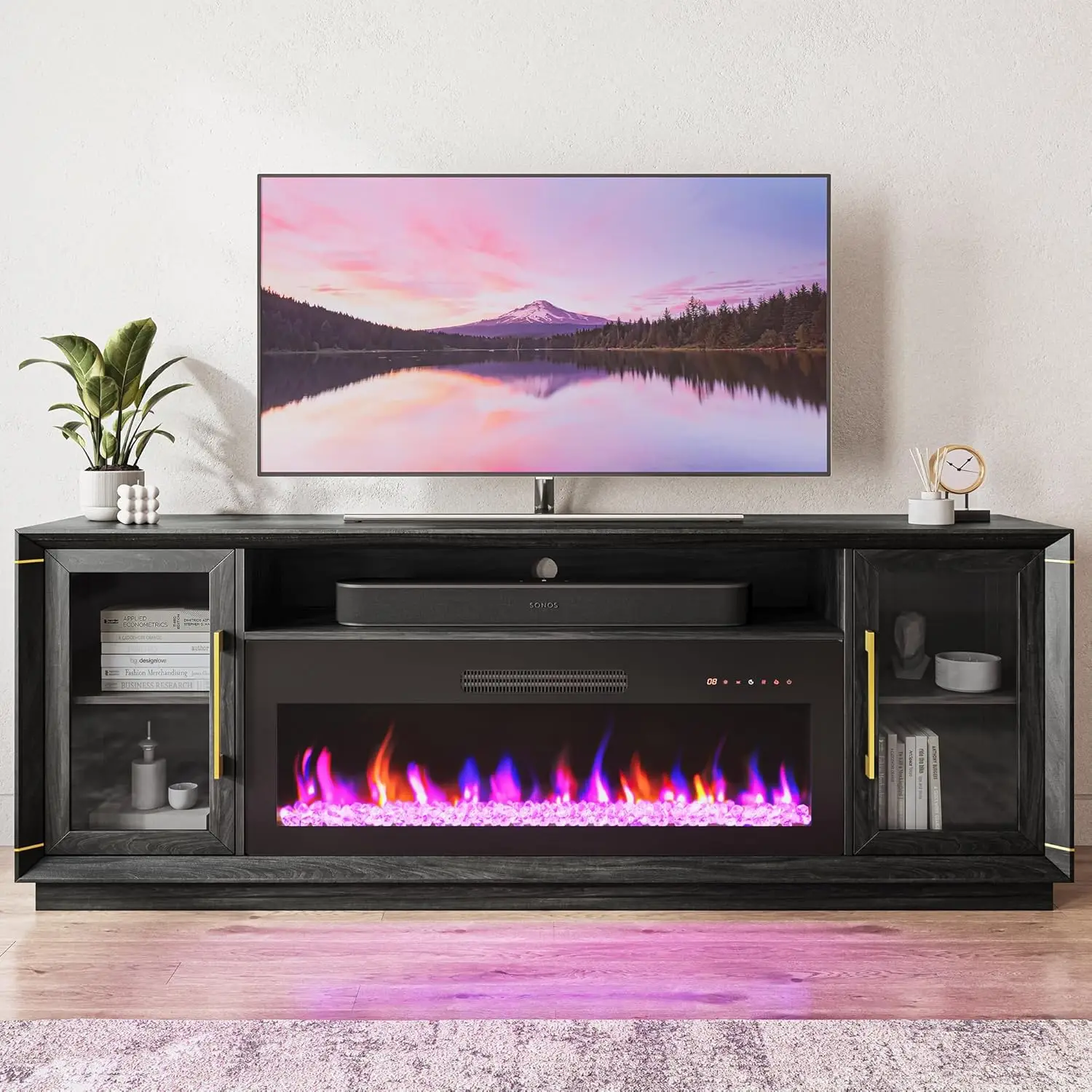 

74" Extra Large TV Stand for TVs Up to 85", Media Console Table with 42" Electric Fireplace Heater, Entertainment Center