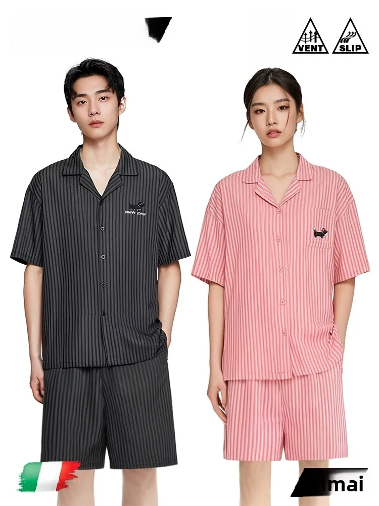 PinkBread Couples Cotton Pajamas Striped Short Sleeve Summer Home Clothes Women's Style Men's Style Comfortable Breathable Sl...