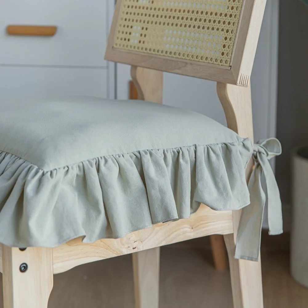 Home Decor Vintage Ruffled Chair Cover Soft Comfortable Seat Mat Cover Anti-dirty with Ties Seat Protector Living Room