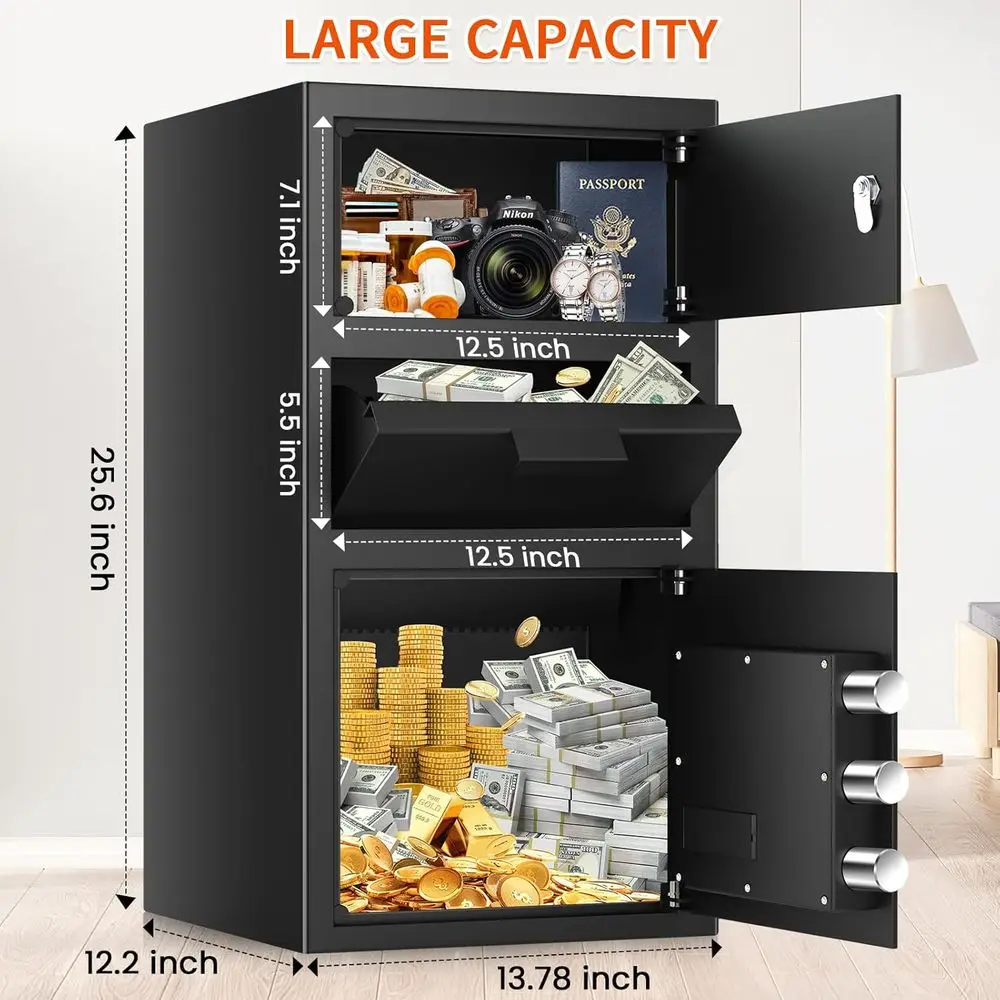 Cassaforte Robusta con Tastierino Digitale, Slot per Accesso Rapido e Chiave di Riserva per Uso Commerciale e Domestico