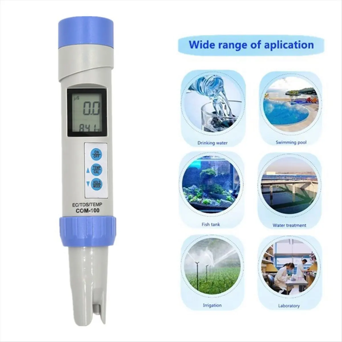 

Профессиональный анализатор COM-100 EC TDS Meter Тестер температуры с автоматической калибровкой и измерением удержания данных