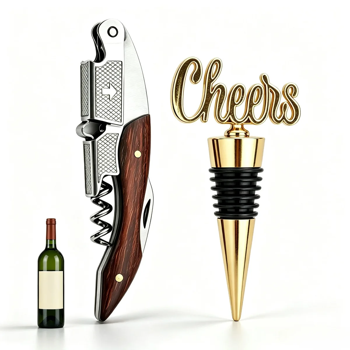 1PC Spring Loaded Double Lever Wine Opener with Bottle Stopper Waiter Corkscrew Stainless Steel Wood Sommelier Bartender Tools