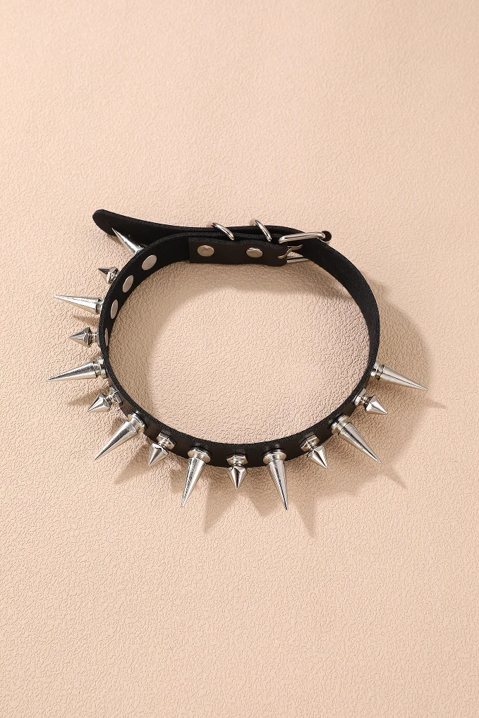1 Stück Gothic Punk Stachel-Lederhalsband, kühne, rebellische Halskette für Rock-Stil & Statement-Looks – Detail 4