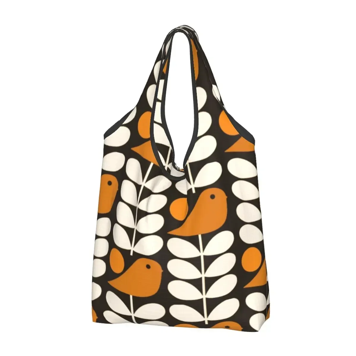 Custom Multistem Birds Black White Orange Shopping Bags Portable Large Capacity Groceries Orla Kiely Scandi Tote Shopper