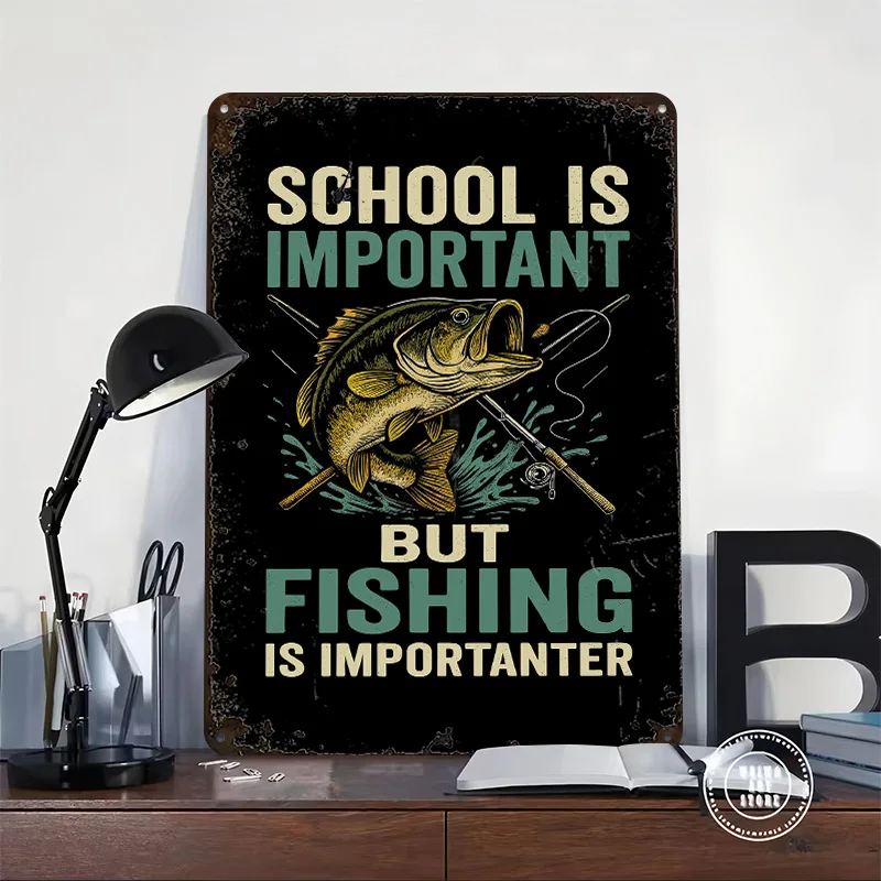 Fishing Is Importanter Funny Graphic Printed Poster Customized Wall Art Retro Vintage Metal Tin Signs for Home Decor Room House