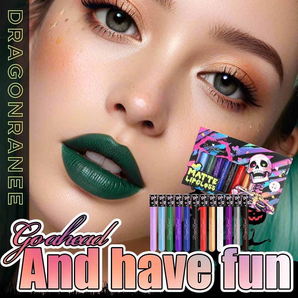 ลิปกลอสเนื้อแมทใหม่ 12 สี ลิปสติกคอสเพลย์แวมไพร์ กันน้ำ ติดทนนาน ชุดแต่งหน้า คอลเลคชั่นความงามฮาโลวีน