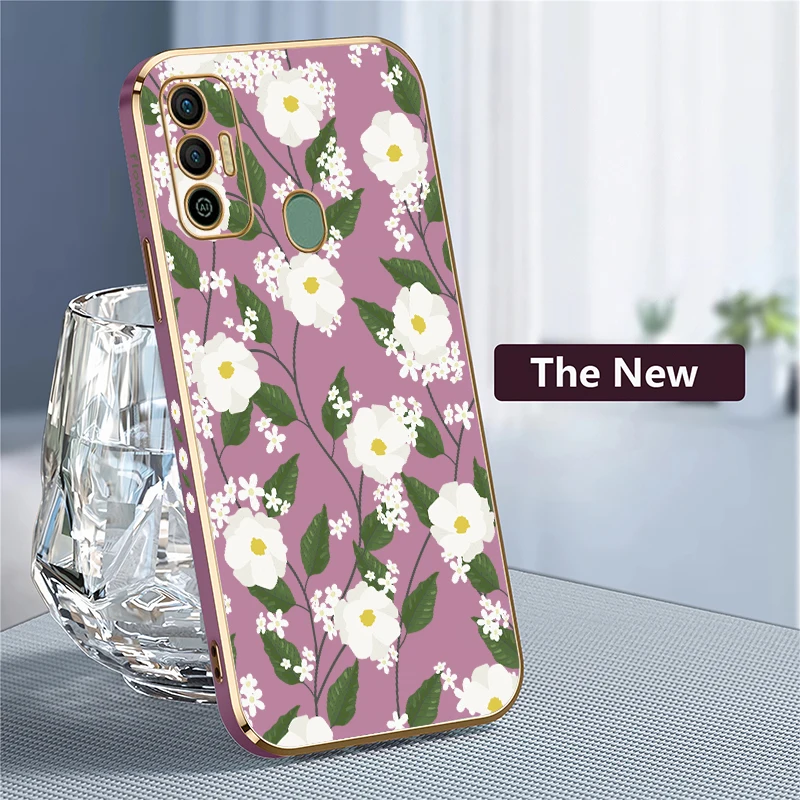 حافظة هاتف لهاتف انفينيكس تكنو سبارك 7T 5 Air 5 6 Go 2024 20 20C 7 8 10 Pro 8C غطاء بنمط أوراق الزهور المقاومة للصدمات #4