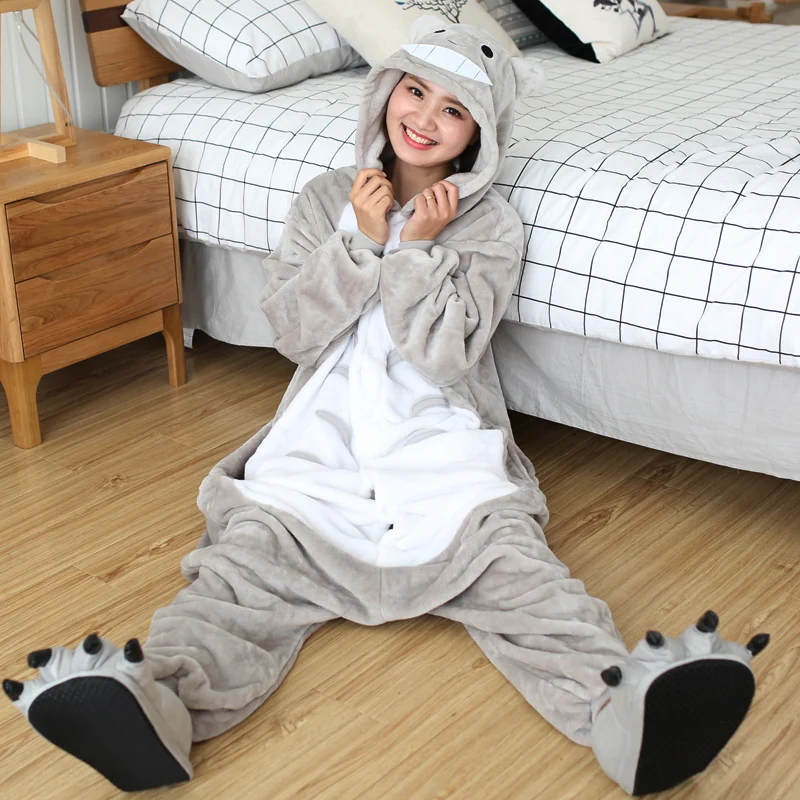 Adults Kids Totoro Onesies Soft Long Sleeves Pajamas Home Clothes Women Men Anime Cosplay Costumes For Christmas Halloween Party view 5