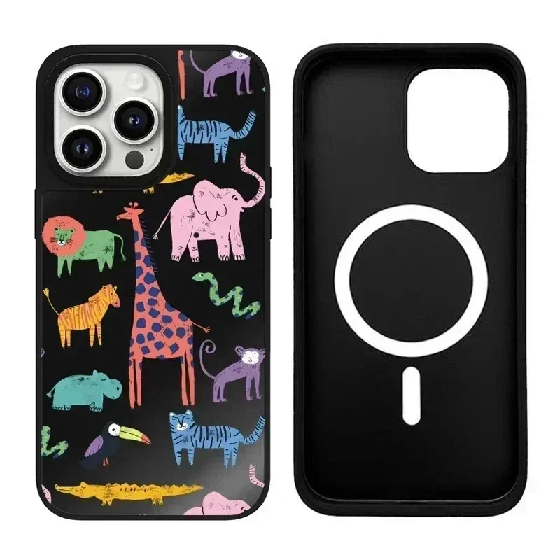 

Cartoon Animals Giraffe iPhone 11 12 13 14 15 Pro Max Mirror Surface MagSafe Case Cover Shell