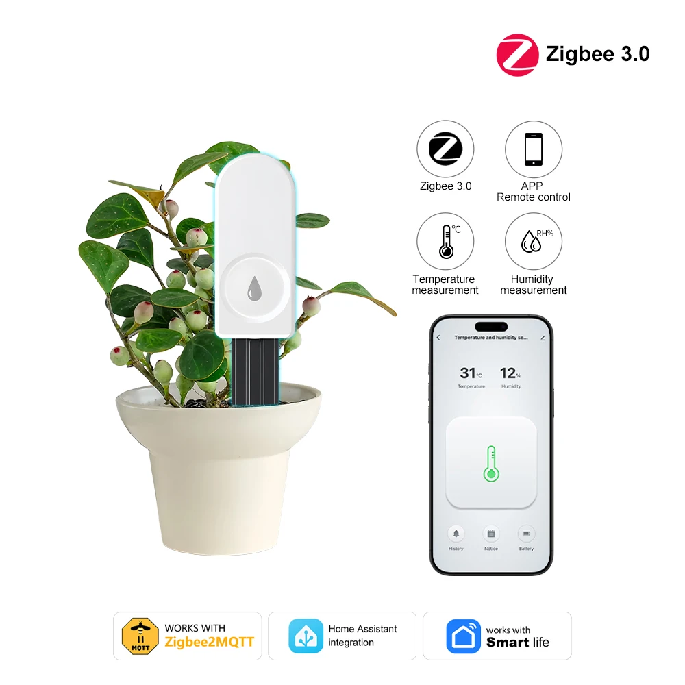 Sensor de Umidade do Solo Inteligente ZigBee, Medidor de Temperatura e Umidade, Termo-Higrômetro, Detector de Irrigação para Automação de Jardins