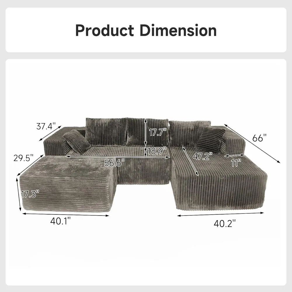 

Обновленный модульный диван-облако U-образной формы 108 дюймов, плюшевый вельветовый секционный диван с оттоманкой, бескаркасные диваны для гостиной, на заказ