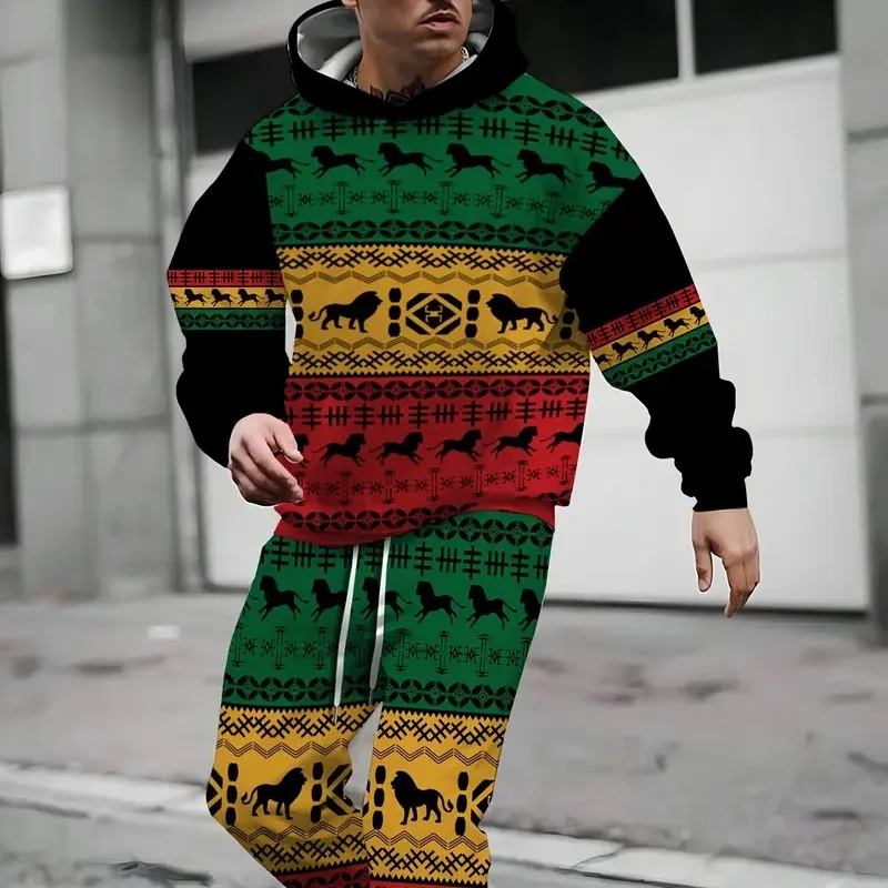 New 2025 spring and autumn 3D printed sweatshirt outfit, featuring a 2025 round neck drawstring waist long trousers sports leisu