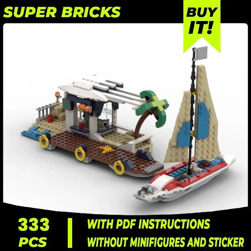 Moc Building Blocks Street View Model Wharf and Sailboat Technical Bricks DIY Assembly Construction Toy For Child Holiday Gifts