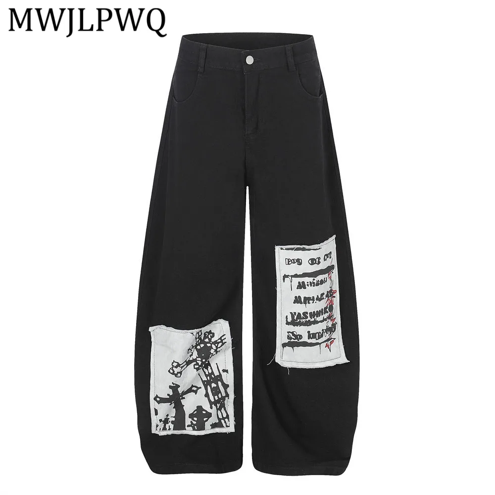 

Мужские джинсы MWJLPWQ в стиле хип-хоп: модные, с вышивкой и пэчворком, широкие, изогнутого кроя, повседневные, уникальный дизайн, нишевые брюки 14630