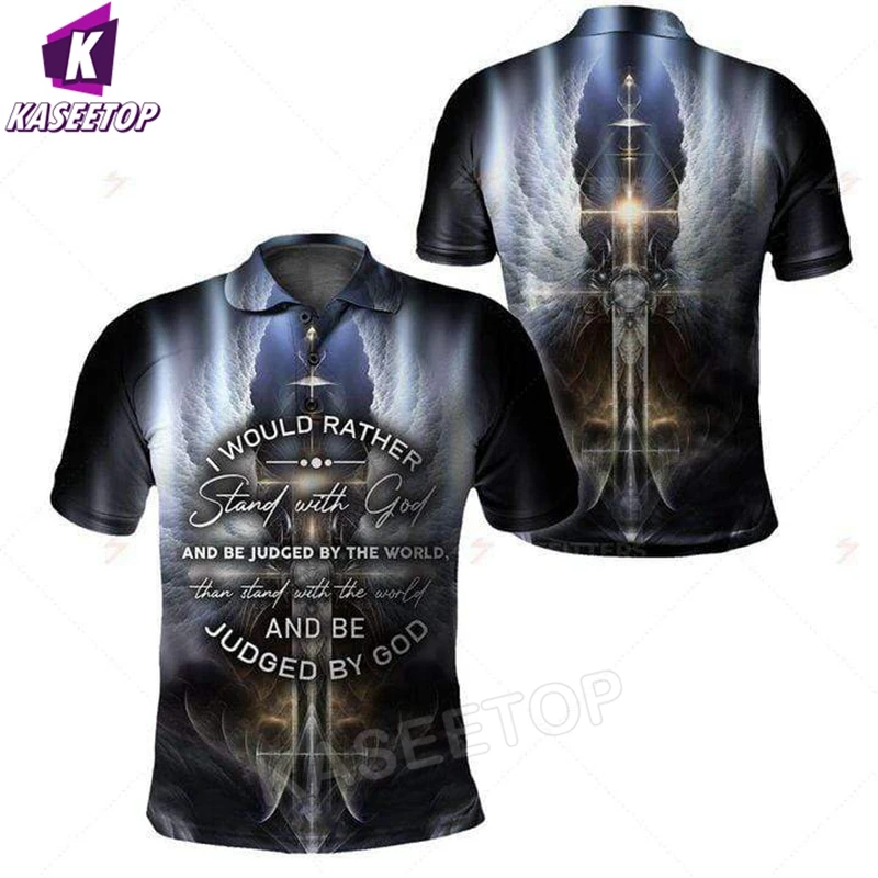 Amazing Christian Jesus 2022 Mens Polo Shirt Hip Hop Short-Sleeved High-quality Casual T-shirt 3D Printed Streetwear Sportswear