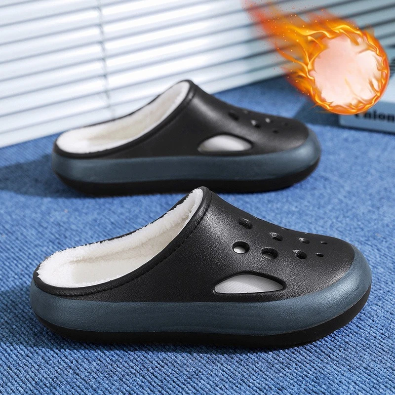 Cotton Slippers for Men and Women Autumn and Winter Fleece-Lined Thickened Waterproof Suitable for Indoor and Outdoor Use