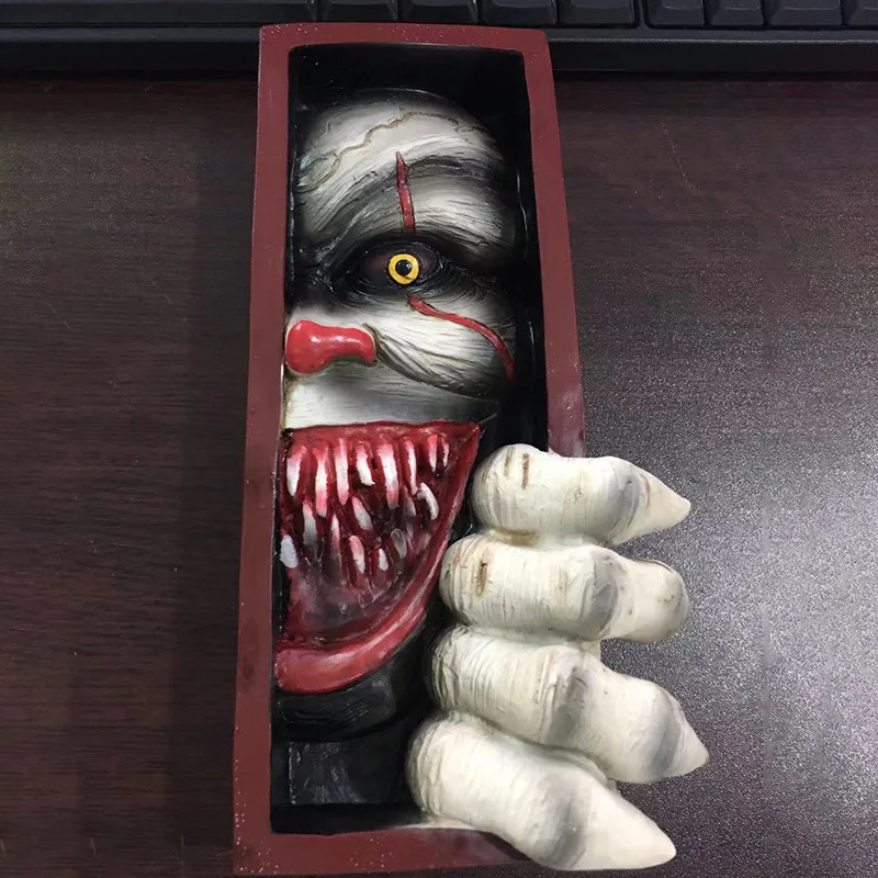 Halloween Scary Clown Bookmark Statue Resin Crafts Creative Grimace Shelf Home Decor Tabletop Bookshelf Monster Statue Gift