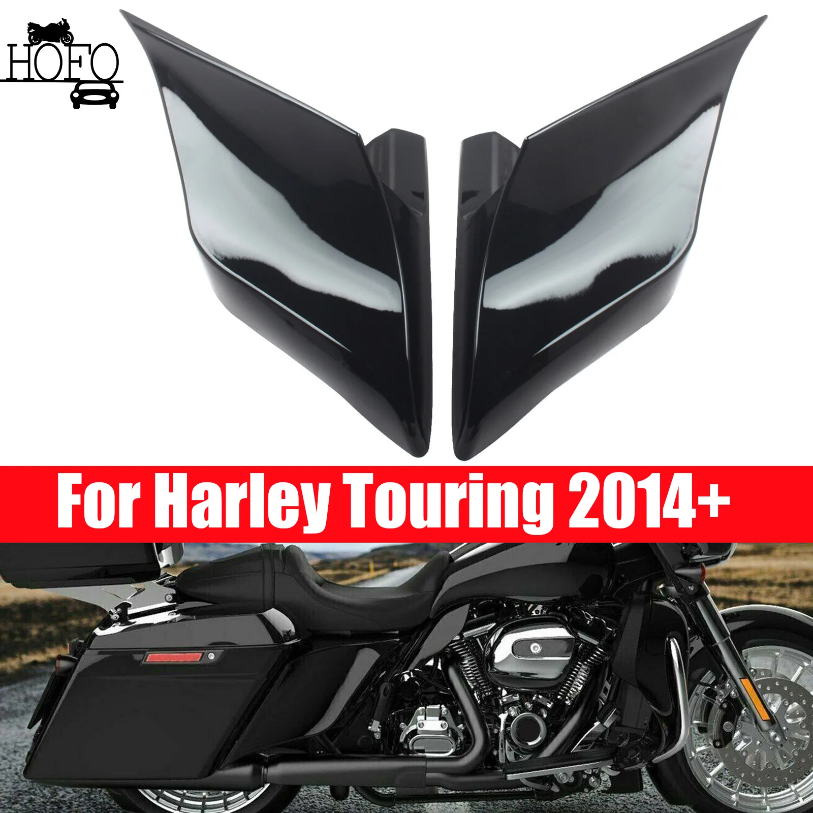 Para harley touring 2014 + motocicleta preto esticado estendido lado cobre painéis de plástico abs para estrada glide especial fltrxs