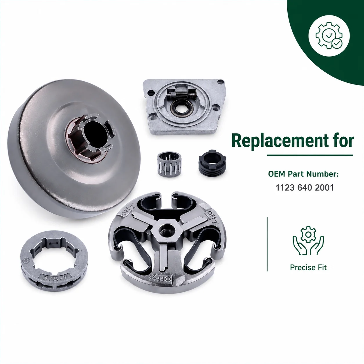 Clutch Kit for Jonsered 625 630 670 Chainsaw, Clutch Drum Rim Sprocket Kit, Oil Pump Worm Gear Needle Bearing, Saw Parts 3/8 7T