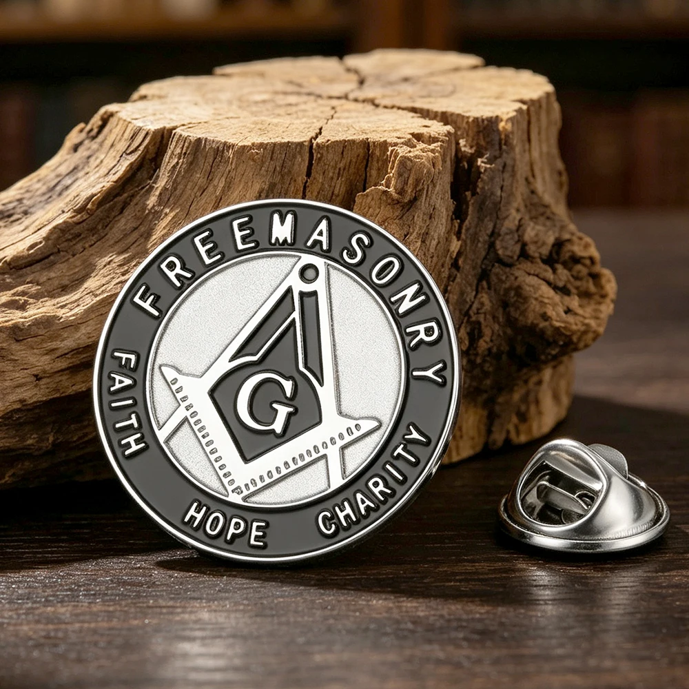 Masonic Freemason Symbol Lapel Pins Faith Hope Charity Square Compass Brooch Stainless Steel Jewelry Religious Gift