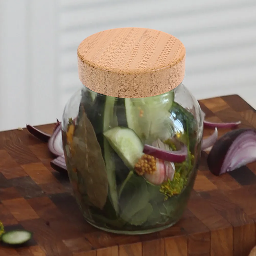2Pcs Glass Spice Jar Bamboo Lids Replacement Screw Thread Sealed Covers Anti-Leakage Glass Bottle Caps 41Mm Diameter