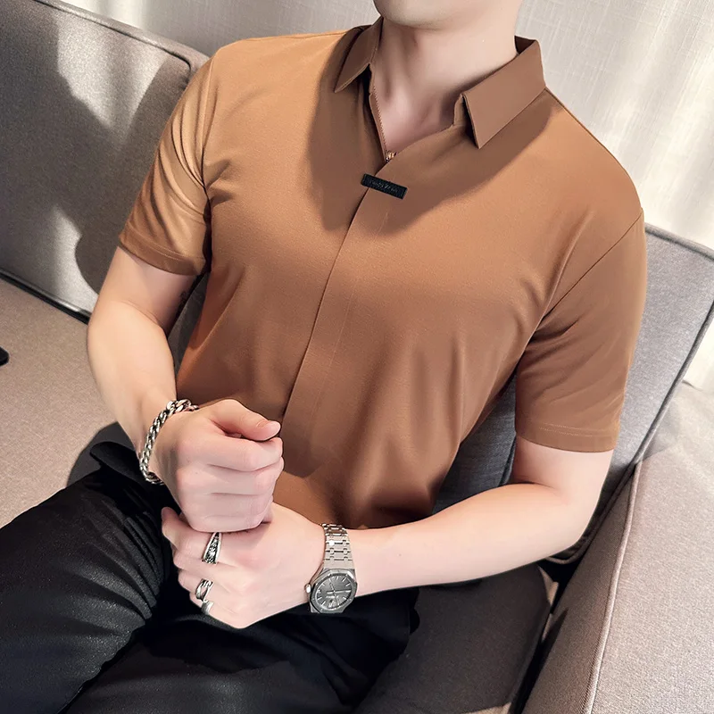 High Stretch Men Polo Shirt 2024 Summer Light and Thin Anti Wrinkles Soft Solid Color Casual T-shirt Fashionable Men Clothing