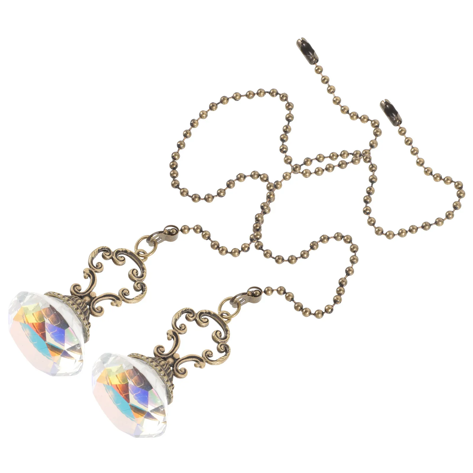2Pcs Crystal Pendant Fan Pull Chain Adjustable Beaded Extension Decorative Light Pull Chain Bedside Lamp Chains