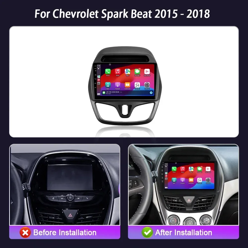 Android 14 For Chevrolet Spark Beat 2015 - 2018 Car Radio RDS ADAS Multimedia QLED DSP Navigation GPS Wireless Carplay autoradio