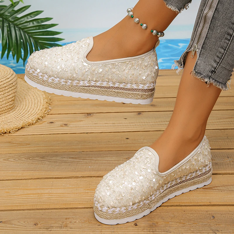 Fashion Sequin Cloth Platform Sneakers Women Breathable Chunky Bottom Espadrilles Shoes Woman Autumn Non-slip Casual Shoes