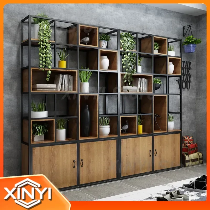 for Office Partition Rack for Screen Display Stand Wrought Iron Room Divider Desk Organizer Multi-Tier Storage Wooden Locker
