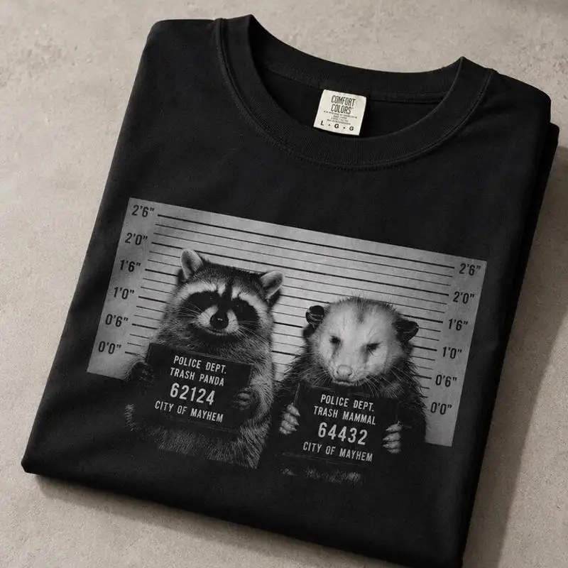 Funny Mugshot Raccoon Possum Trash Panda Lineup T-Shirt
