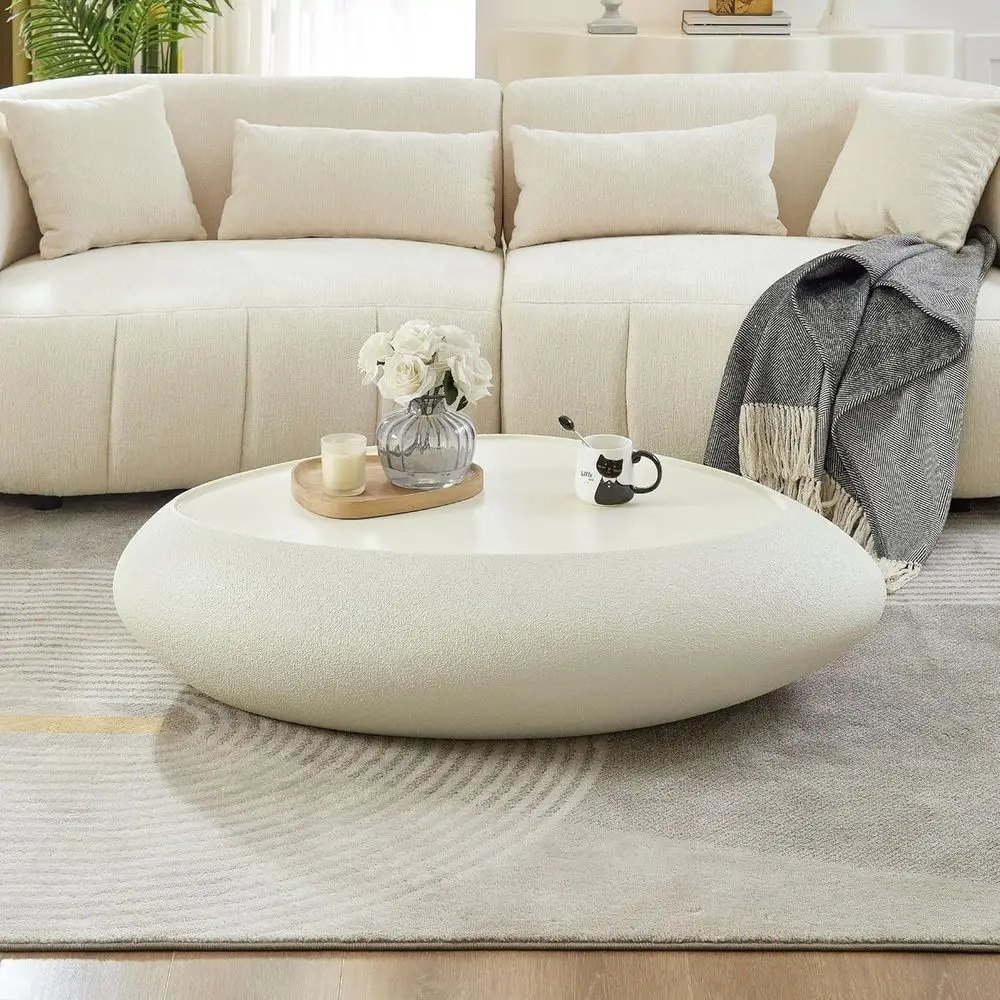 

47" iberglass Oval Matte Coee Table with aux Matte Rocks Design, Irregular Center Coee Table with Round Edge Design, No Assembly