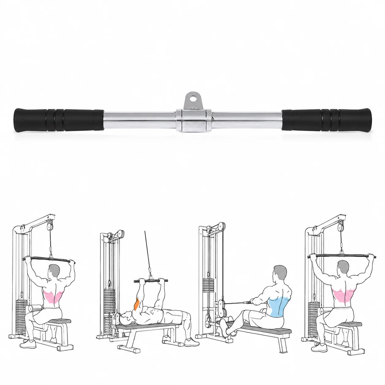 Cable Machine Straight Bar Handle 360° Rotatable Lat Pulldown Bar Home Gym Fitness Accessory for Strength Training