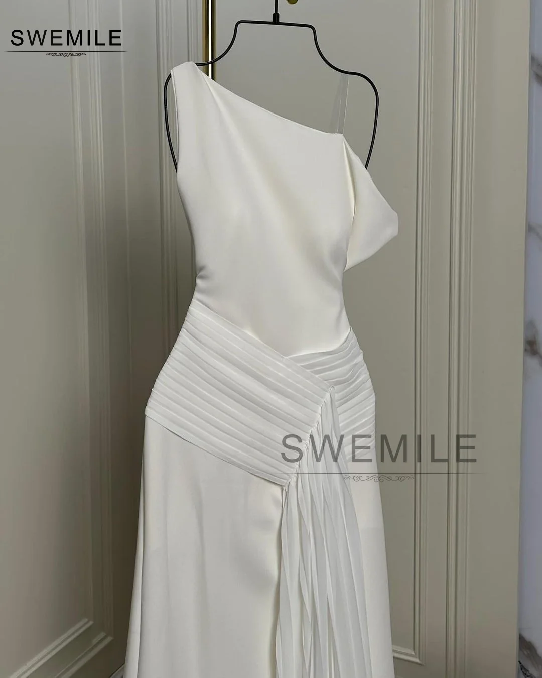 SWEMILE A-Line One-Shoulder Evening Dress Sleeveless Floor-Length Wedding Party Dress Vestidos Para Eventos Especiales Dresses