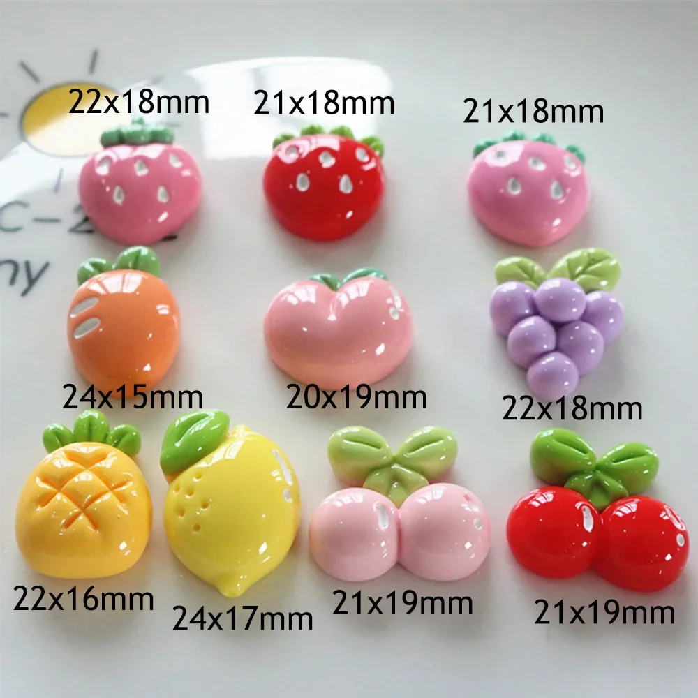 10PCS Kawaii Shiny Fruit Lemon Peach Miniature Flat Back Resin Cabochons For Bow Scrapbooking DIY Home Decor Craft Accessories