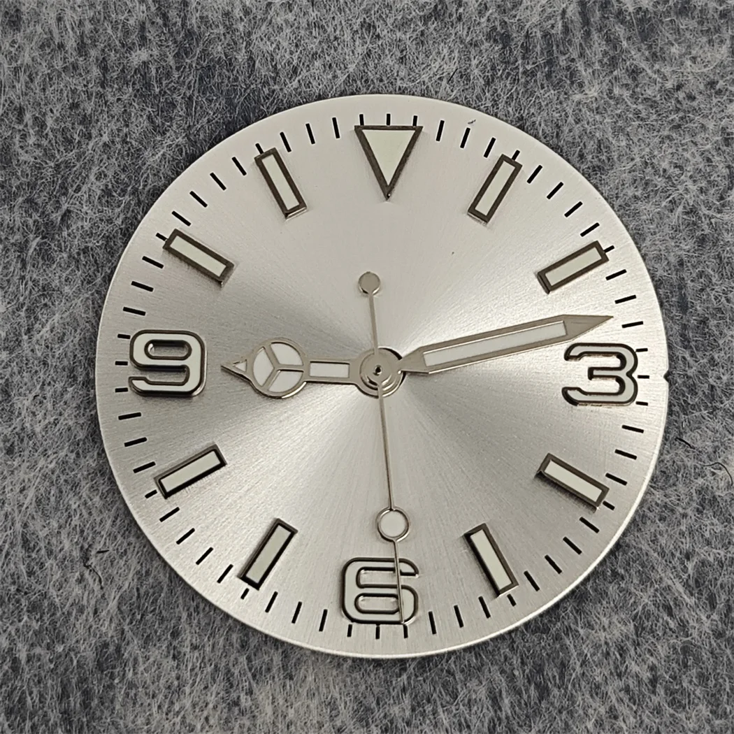 28.5mm Watch Dial + Hands Green Luminous Sun Pattern Modified 369 Nail Dial Watch Faces Accessory Fit NH35/ NH36/ 4R36 Movement