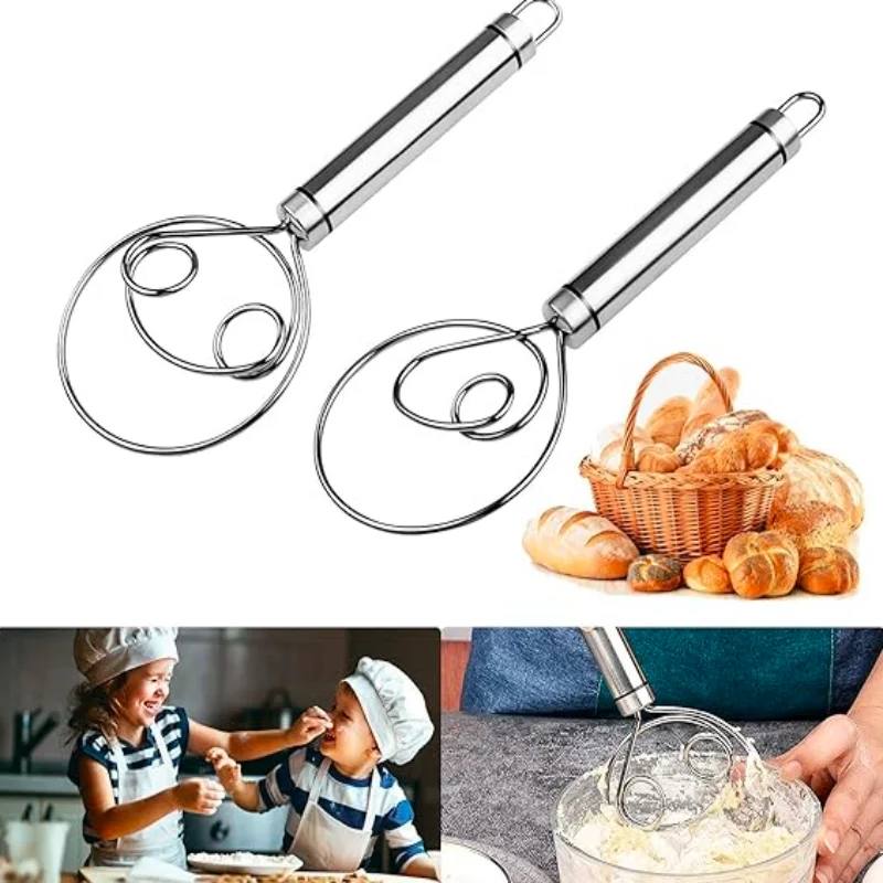 Stainless Steel Dough Whisk Dutch Dough Whisk Cooking Whisk Multifunctional Mixer Double Eye Coil Mixer