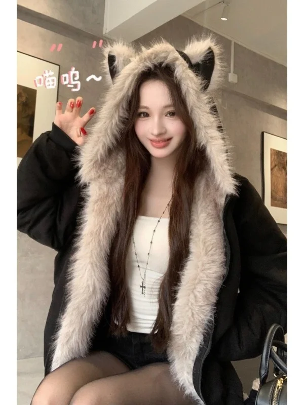 

Утепленное зимнее пальто Sli Thiened для женщин: хлопковая куртка в стиле ретро с капюшоном, универсальная теплая верхняя одежда с хлопковым наполнителем