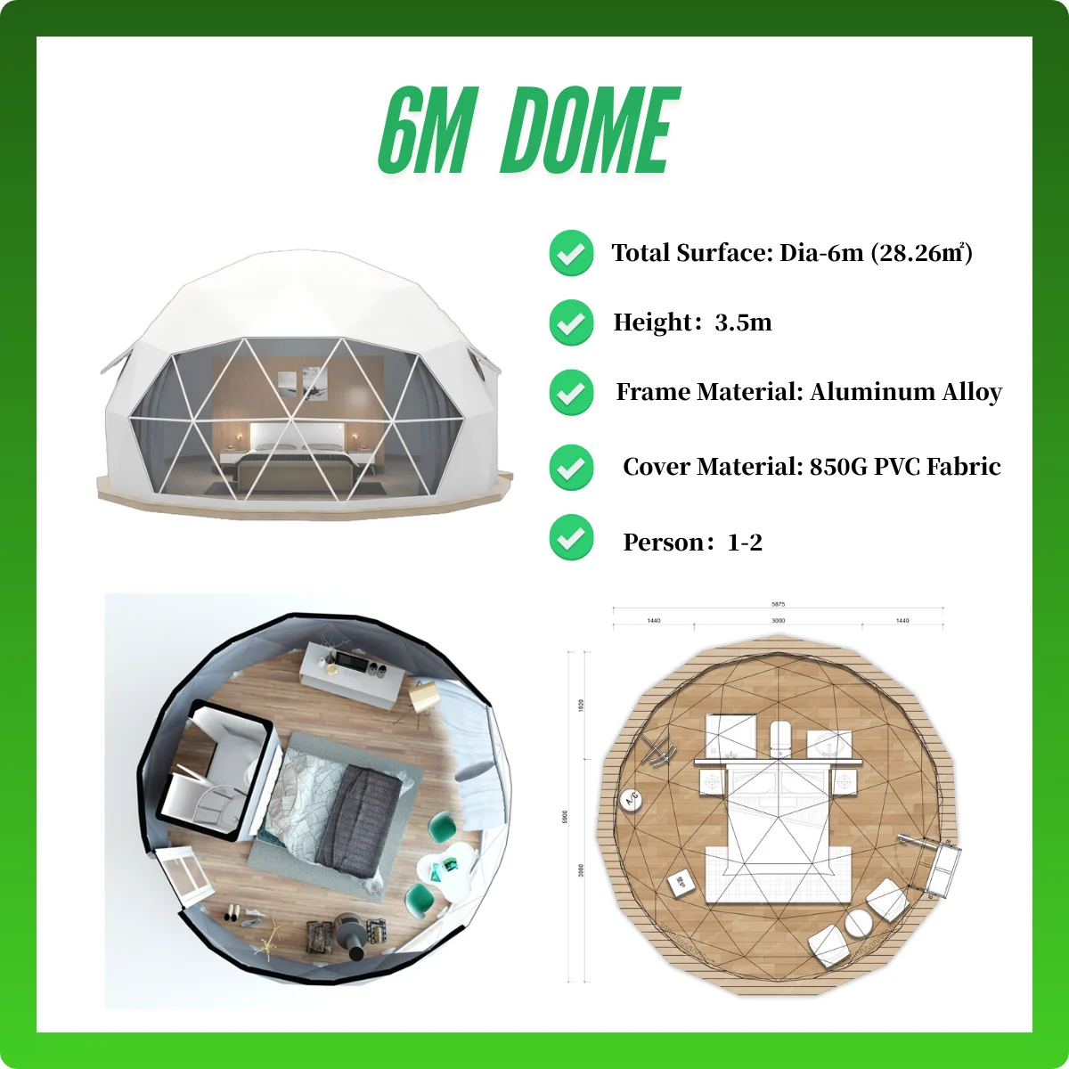 6 متر فاخر في الهواء الطلق السماء المرصعة بالنجوم غرفة كروية خيمة بولي كلوريد الفينيل الألومنيوم الجيوديسية قبة خيمة لشخص 1-2 لمنتجع التخييم في الفندق #6