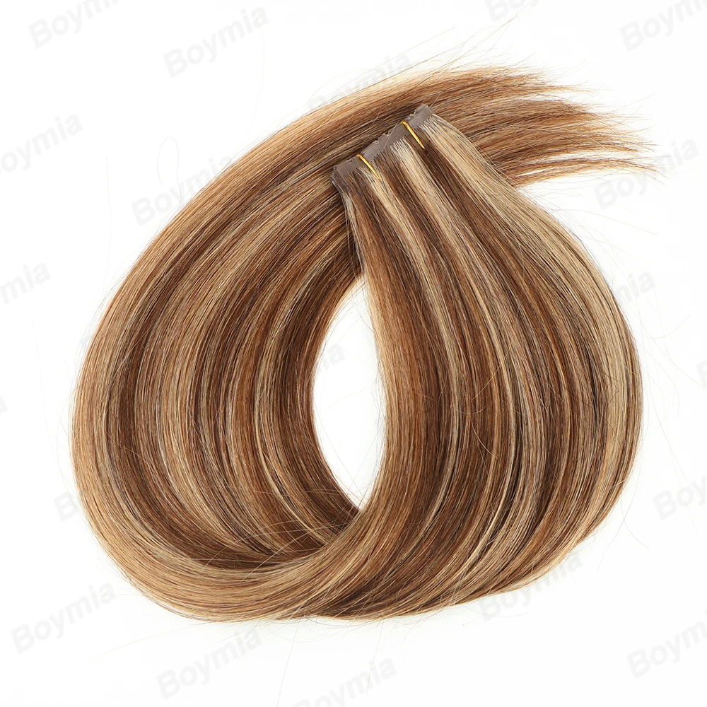 Extensões de Cabelo Humano Remy Premium com Fita Adesiva Invisível PU, Micro Pérolas Pequenas com Furos Reforçados, Loiro, 10 Peças