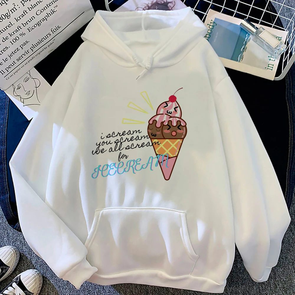 Icecream hoodie wanita, baju bulu domba berkerudung musim dingin