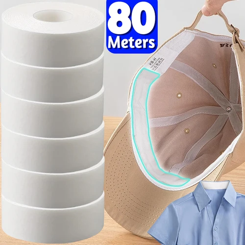 Protector antisuciedad para cuello de camisa y sombrero, pegatina de fijación, cinta autoadhesiva desechable, cinta absorbente de sudor enrollada, 8/80M