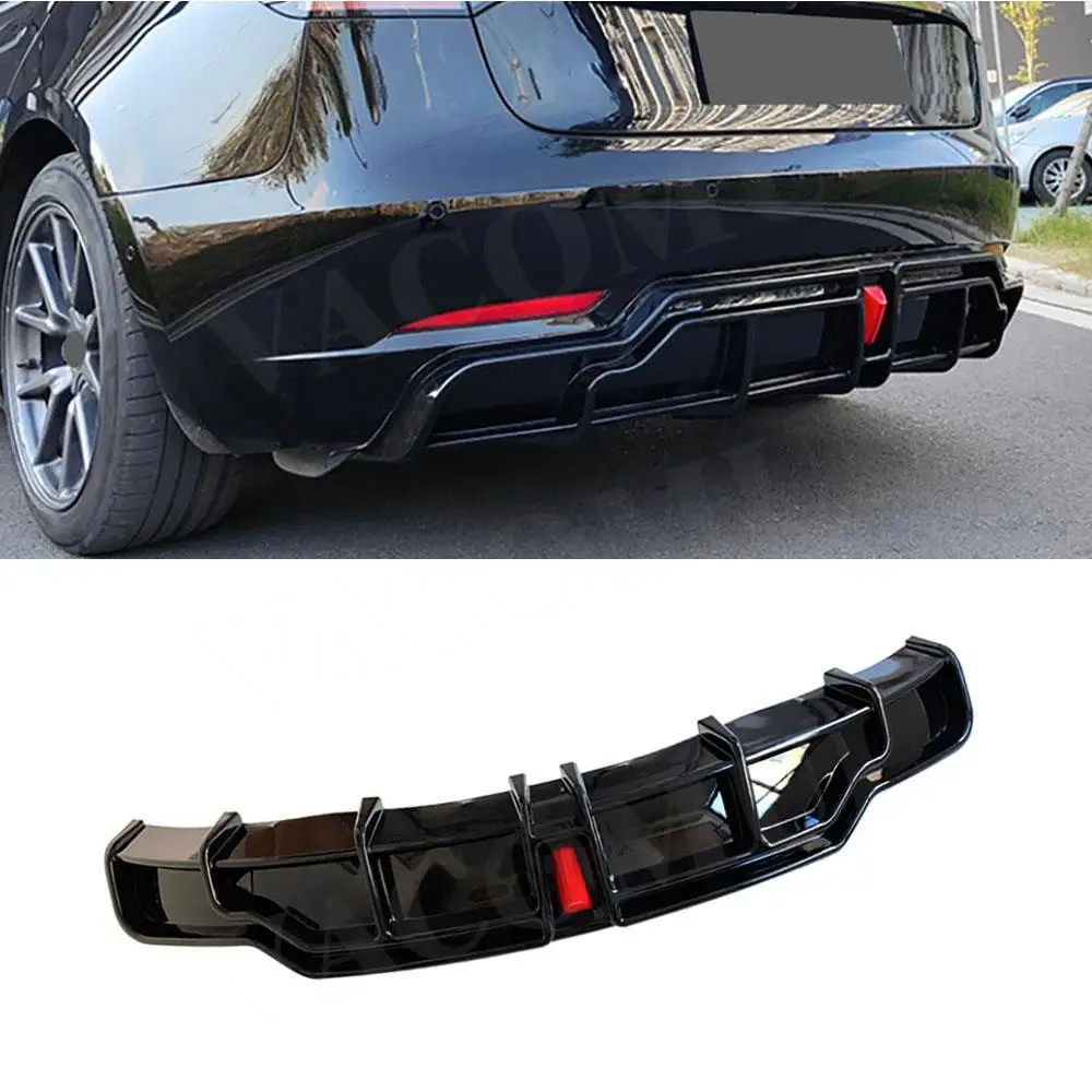 

VACOMUL Rear Bumper Lip Diffuser Spoiler for Tesla Model 3 2017+ With LED Light Rear Bumper Accessories ABS Carbon Look Gloss