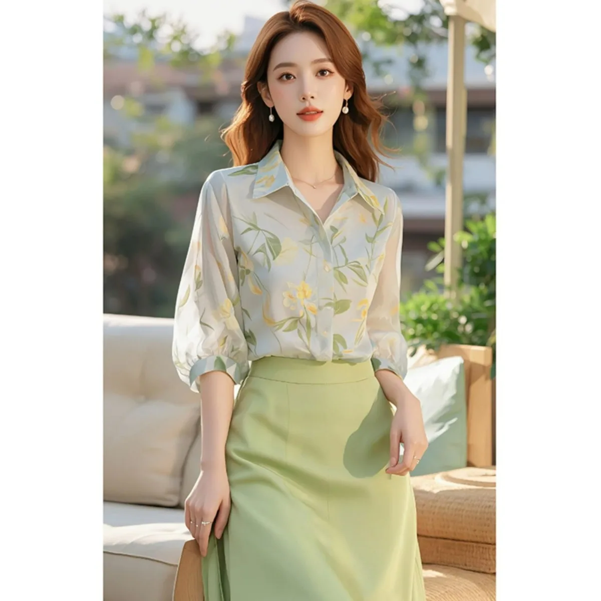 

Весна-Осень 2022, новый комплект с юбкой Sle Ele с цветочным принтом, женский модный комплект для перерыва на чай, простой стильный наряд Seven Sve