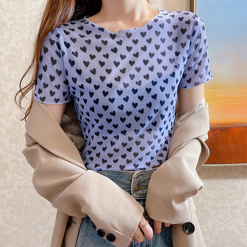 

Женская летняя тонкая футболка с принтом Sexy Me, базовая футболка с цветочным кружевом, короткий рукав, круглый вырез, топ