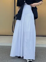 White High Waist f Skirt Women's Spring 2024 New Sweet Anti-Aging Folded Design Slimming Bla Long Skirt Commute Korean S...