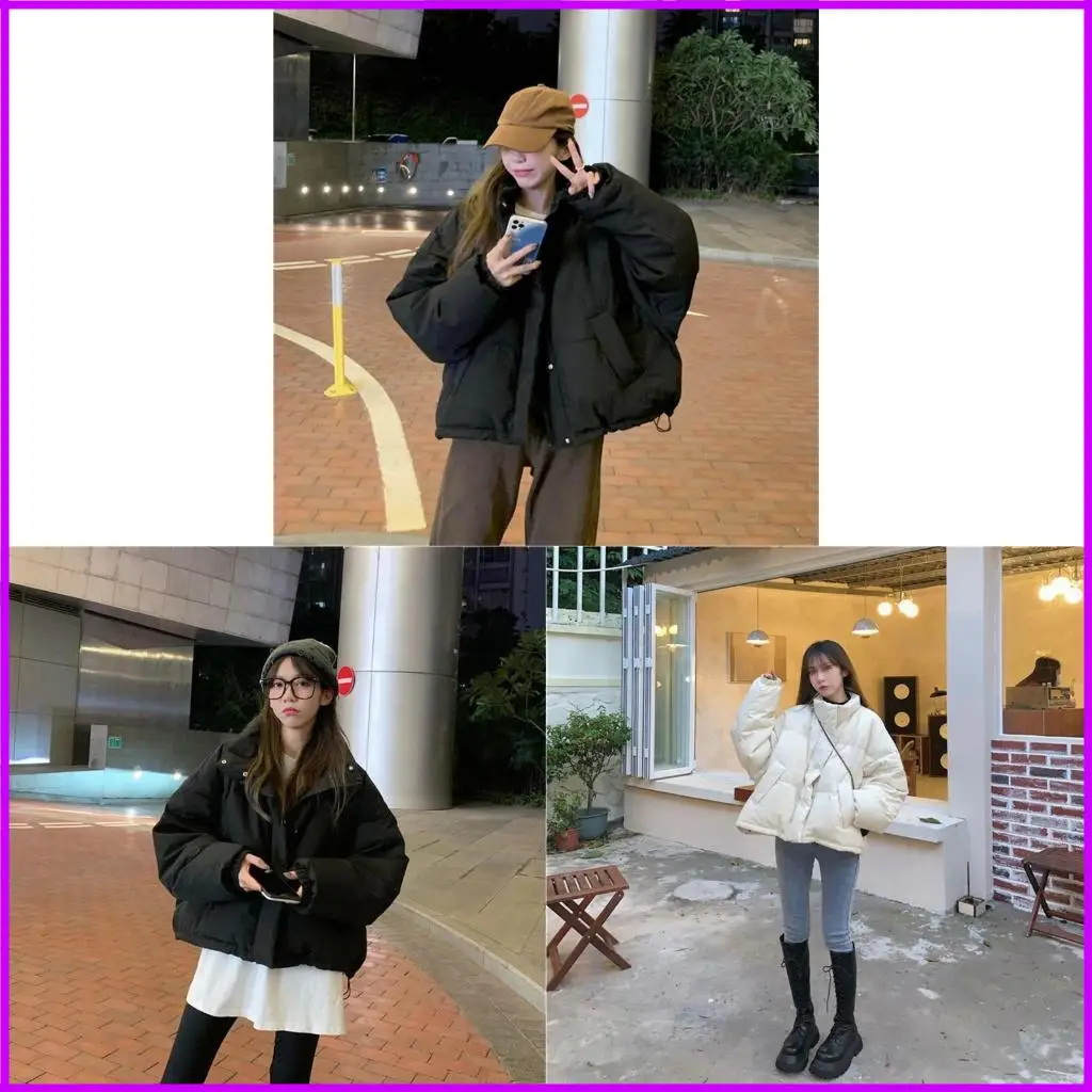 

Women Cropped Puffer Jackets Winter Short Bubble Coat Stand Collar Down Jackets